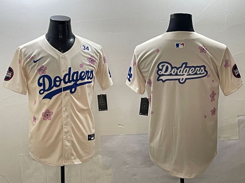 Men Los Angeles Dodgers Blank Cream Sakura Edition 2025 Nike MLB Jersey style 17
